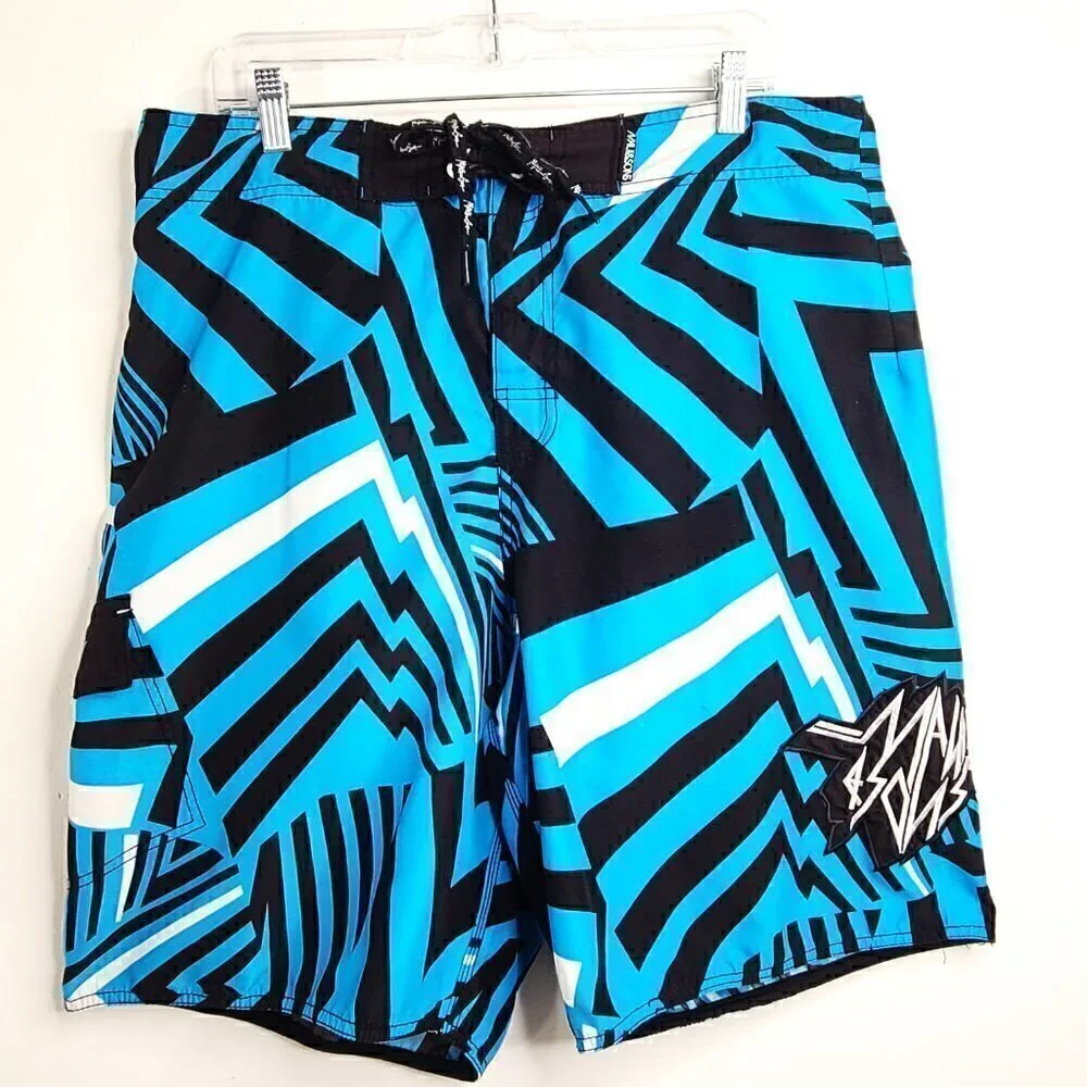 Maui and Sons Blue Black Geo Rippers Boardshorts Size 36